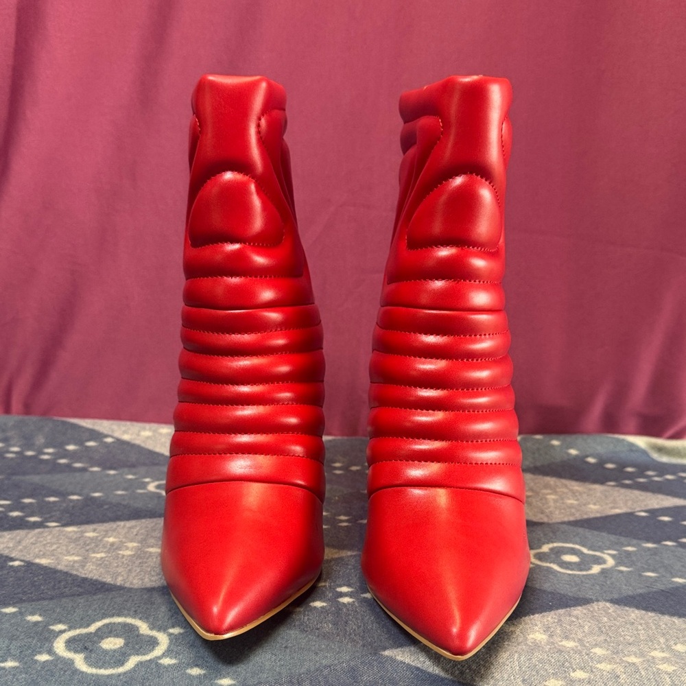 Glaze Red Quilted Ankle Boots